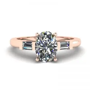 Oval Diamond Side Baguettes Rose Gold Ring