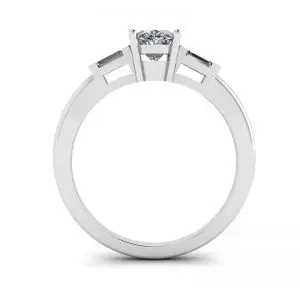 Oval Diamond Side Baguettes White Gold Ring - Photo 1