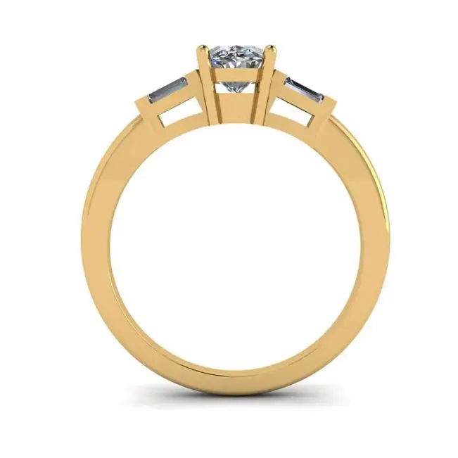 Oval Diamond Side Baguettes Yellow Gold Ring - Photo 1
