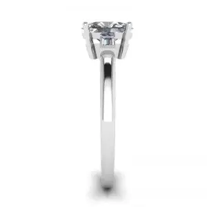 Oval Diamond Side Baguettes White Gold Ring - Photo 2