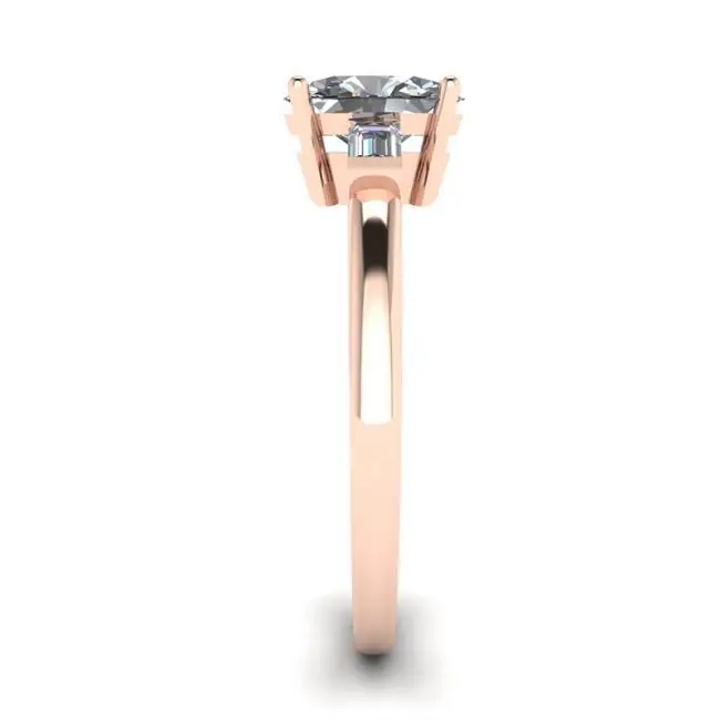 Oval Diamond Side Baguettes Rose Gold Ring - Photo 2