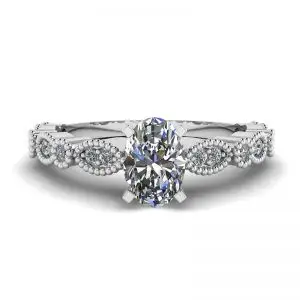 Oval Diamond Romantic Style Ring White Gold