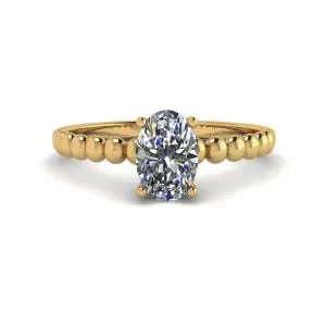 Oval Diamond on Beaded 18K Yellow Gold Ring