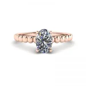 Oval Diamond on Beaded 18K Rose Gold Ring