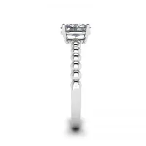 Oval Diamond on Beaded 18K White Gold Ring - Photo 2