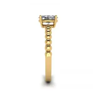 Oval Diamond on Beaded 18K Yellow Gold Ring - Photo 2