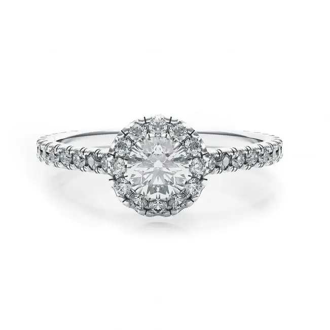 18K White Gold Ring with Round Diamond in Halo