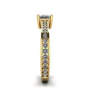 Oriental Style Princess Diamond Ring with Pave in 18K Yellow Gold - Photo 2