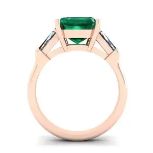 3 carat Emerald Ring with Side Diamonds Baguette Rose Gold - Photo 1