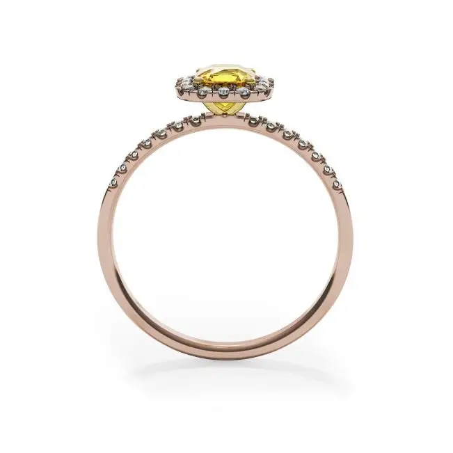 Cushion 0.5 ct Yellow Diamond Ring with Halo Rose Gold - Photo 1