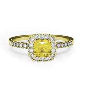 Cushion 0.5 ct Yellow Diamond Ring with Halo Yellow Gold