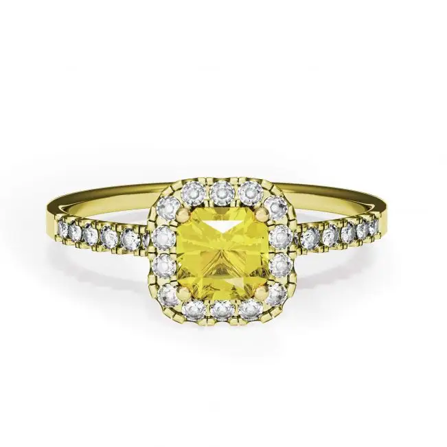 Cushion 0.5 ct Yellow Diamond Ring with Halo Yellow Gold