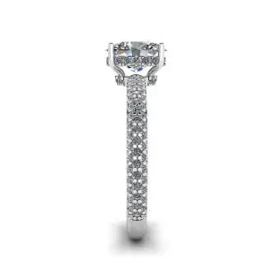 Oval Diamond Ring with Three Row Diamond Pavé Band - Photo 2