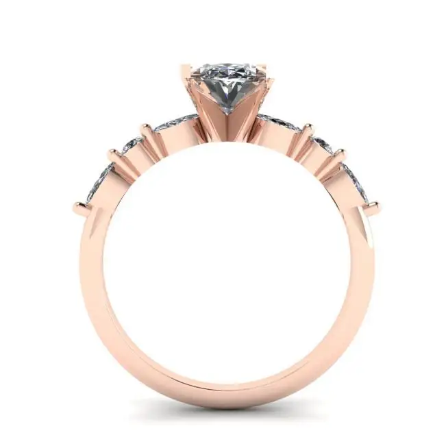 Oval Diamond Side Marquise and Round Stones Ring Rose Gold - Photo 1