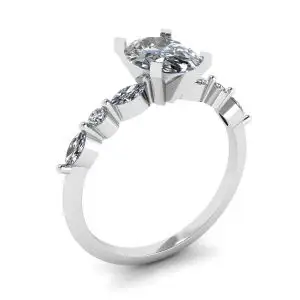 Oval Diamond Side Marquise and Round Stones Ring White Gold - Photo 3