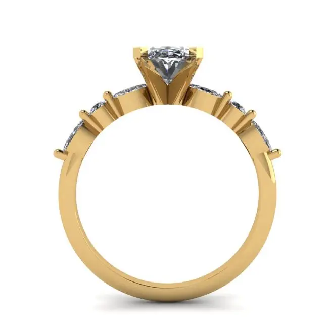 Oval Diamond Side Marquise and Round Stones Ring Yellow Gold - Photo 1