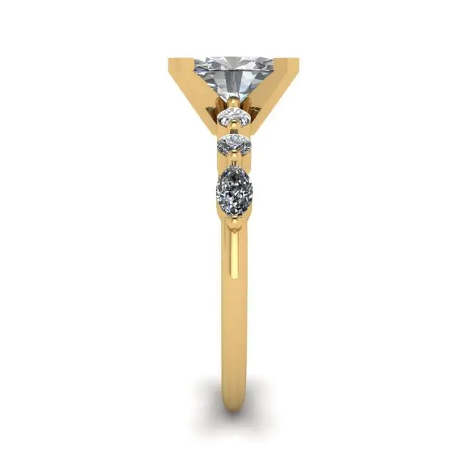 Oval Diamond Side Marquise and Round Stones Ring Yellow Gold - Photo 2