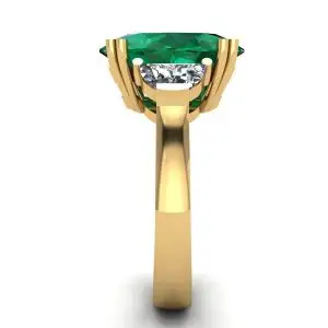 Oval Emerald with Half-Moon Side Diamonds Ring Yellow Gold - Photo 2