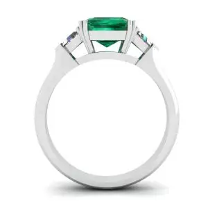 3 carat Emerald Ring with Triangle Side Diamonds White Gold - Photo 1
