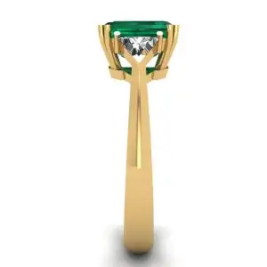 3 carat Emerald Ring with Triangle Side Diamonds Yellow Gold - Photo 2