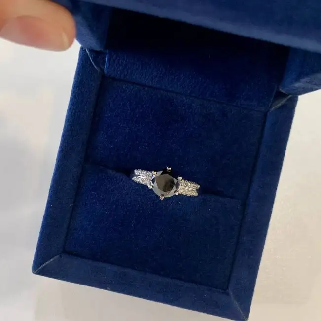 6-Prong Black Diamond with Duo-color Pave Ring White Gold - Photo 6
