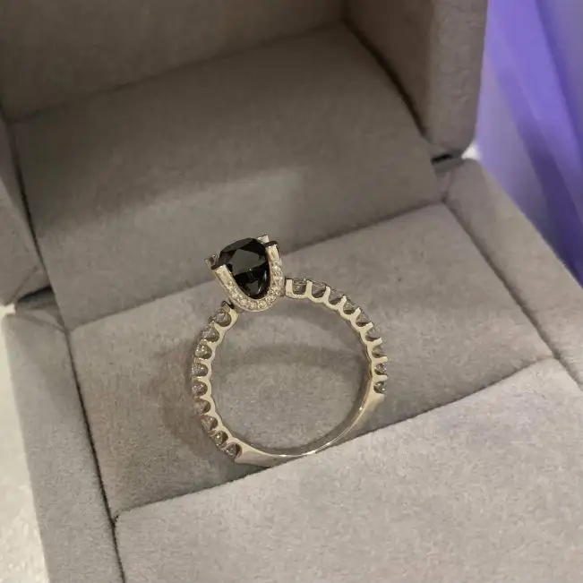 Round Black Diamond Ring with Side and Hidden Pave - Photo 4