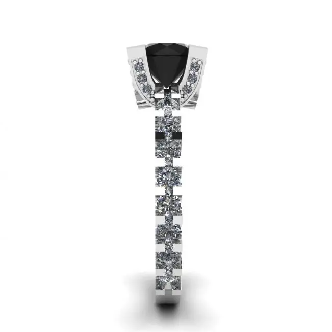 Round Black Diamond Ring with Side and Hidden Pave - Photo 2