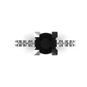 Round Black Diamond Ring with Side and Hidden Pave