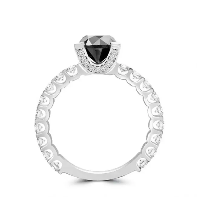 Round Black Diamond Ring with Side and Hidden Pave - Photo 1