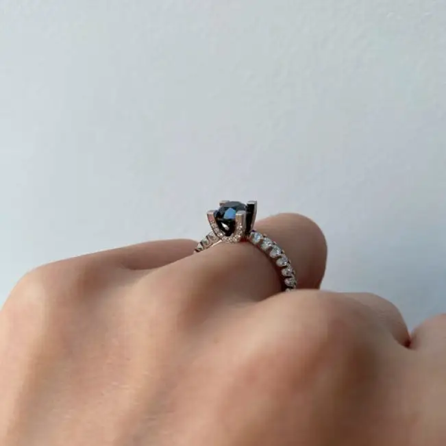 Round Black Diamond Ring with Side and Hidden Pave - Photo 7