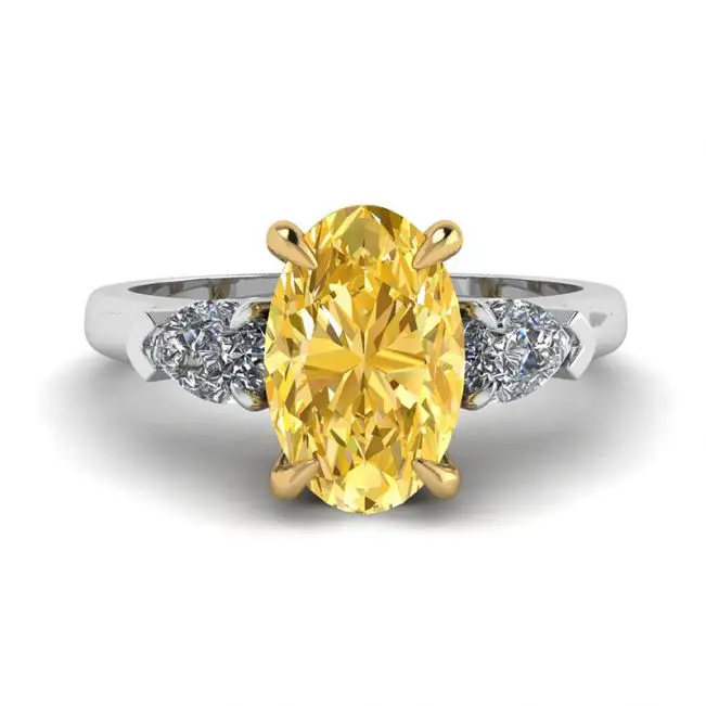 Oval Yellow Diamond with Side Pear White Diamonds Ring