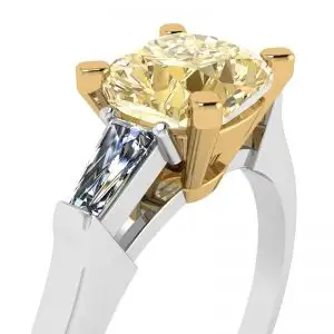 Cushion Yellow Diamond with White Baguettes Ring - Photo 1