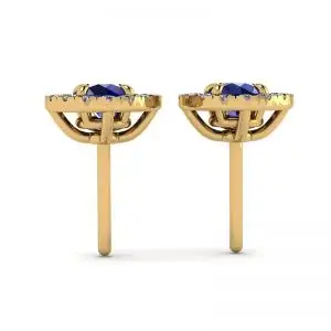 Sapphire Stud Earrings with Detachable Diamond Halo Yellow Gold - Photo 1