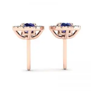 Sapphire Stud Earrings with Detachable Diamond Halo Rose Gold - Photo 1