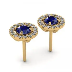 Sapphire Stud Earrings with Detachable Diamond Halo Yellow Gold - Photo 2