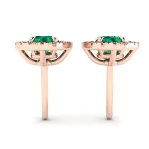 Emerald Stud Earrings with Detachable Diamond Halo Jacket Rose Gold - Photo 1