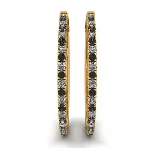 Hoop Black and White Diamond Earrings Yellow Gold - Photo 2