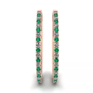 Diamond and Emerald Hoop Earrings Rose Gold - Photo 2