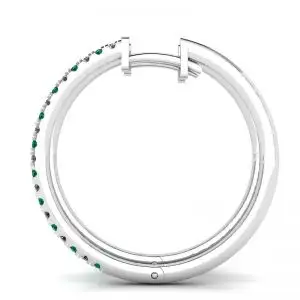 Diamond and Emerald Hoop Earrings White Gold - Photo 1