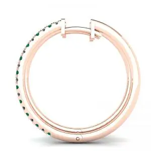 Diamond and Emerald Hoop Earrings Rose Gold - Photo 1