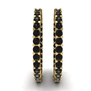 Black Diamond Hoop Earrings Yellow Gold - Photo 2