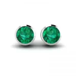 Emerald Stud Earrings in White Gold