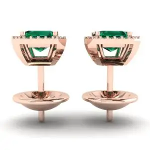 2 carat Emerald with Diamond Halo Stud Earrings Rose Gold - Photo 1