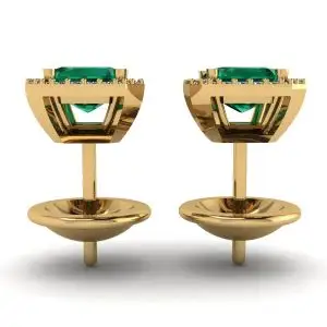 2 carat Emerald with Diamond Halo Stud Earrings in Yellow Gold - Photo 1