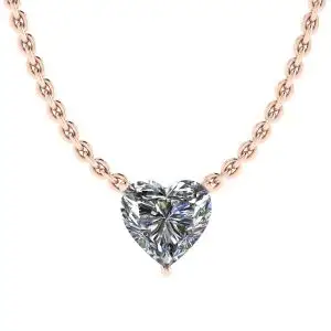 Heart Diamond Solitaire Necklace on Thin Chain Rose Gold