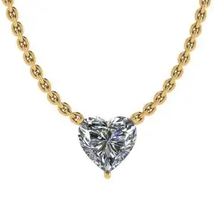 Heart Diamond Solitaire Necklace on Thin Chain Yellow Gold