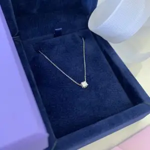 Princess Diamond Solitaire Necklace on Thin Chain Yellow Gold - Photo 2
