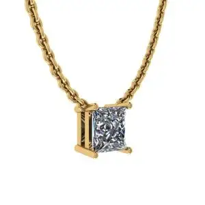 Princess Diamond Solitaire Necklace on Thin Chain Yellow Gold - Photo 1