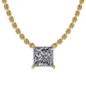 Princess Diamond Solitaire Necklace on Thin Chain Yellow Gold