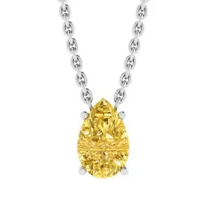 Pear Shaped Fancy Yellow Diamond Chain Necklace White Gold